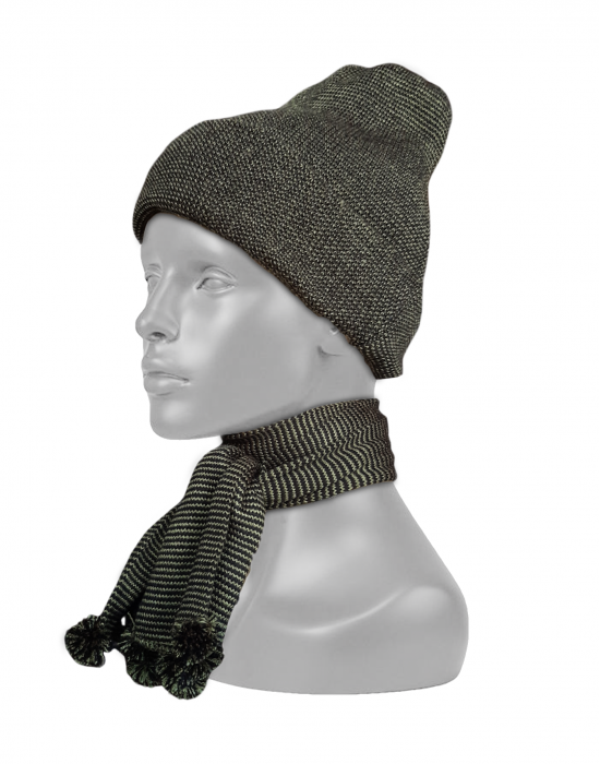 Acrylic Kids Designer cap with muffler set black